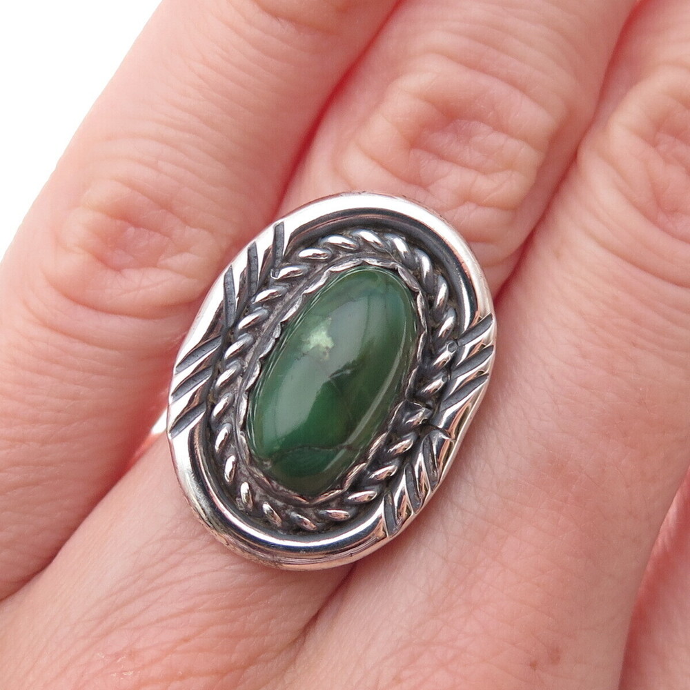 Old Pawn 925 Sterling Silver Vintage Royston Turquoise Tribal Ring Size 5.5